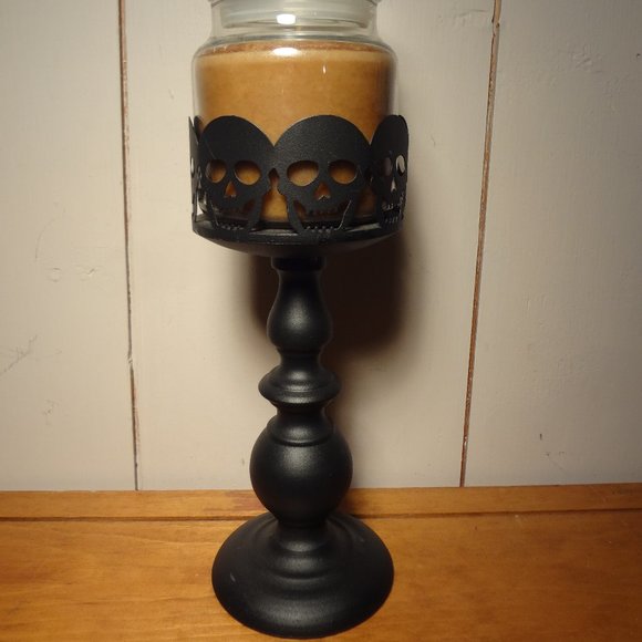 Metal and Wood Skull Candle Holder - Picture 3 of 5